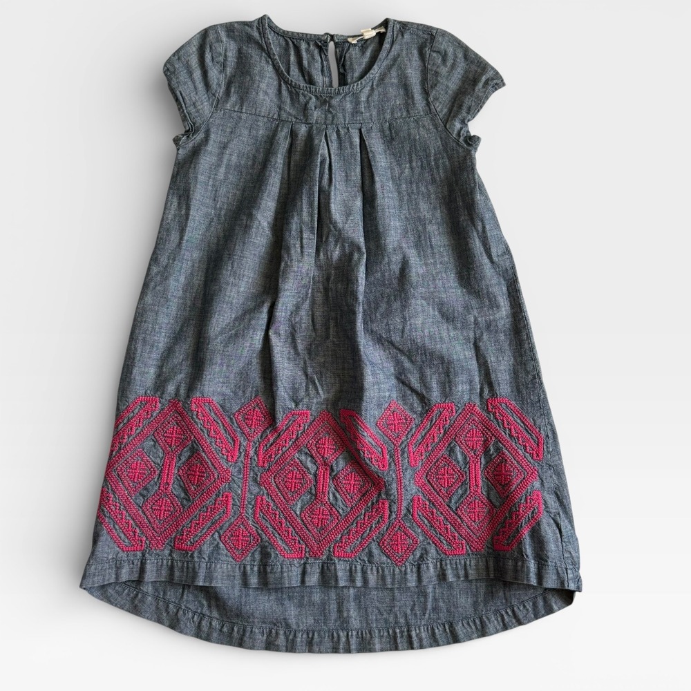 Tucker‎ Tate Girls Size 8 Chambray Pink Embroidered Dress Short Sleeve